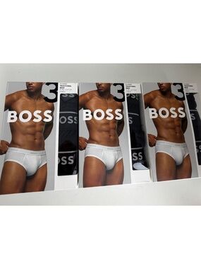 HUGO BOSS Men Three 3-Pack Black Classic Traditional Brief Pure Cotton US M EU L